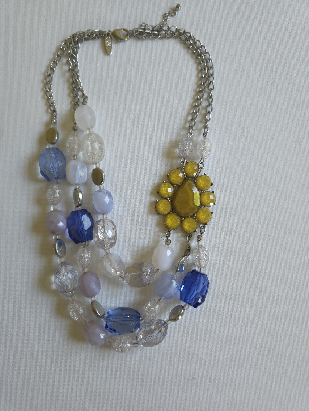 New York & Co Vintage Multi Strand Necklace Blue Yellow Sunflower Stateme